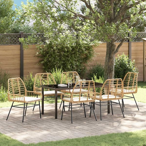 vidaXL Tuin Eetset 7 pcs Bruin poly rattan