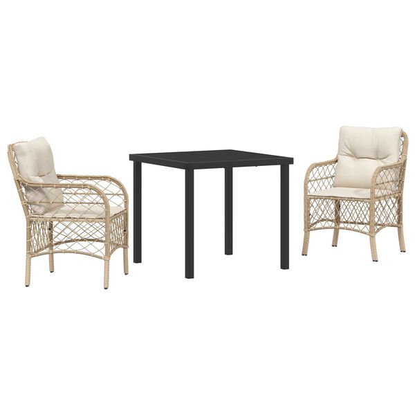 vidaXL Tuin eettafelset met kussen 3 pcs Beige poly rattan