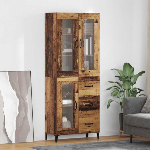 vidaXL Highboard met lade Oud Hout 69,5 x 34 x 180 cm Bewerkt hout