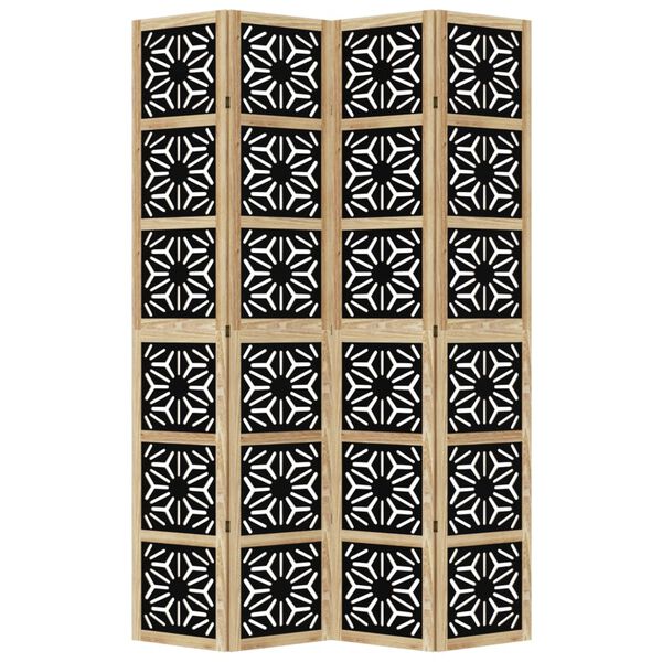 vidaXL Kamerscherm met 4 panelen massief paulowniahout bruin en zwart