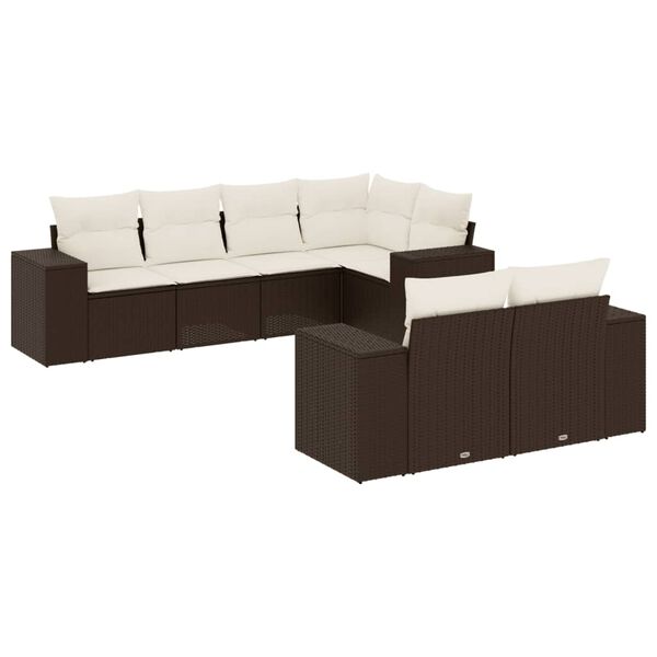 vidaXL 7-delige Loungeset met kussens poly rattan bruin