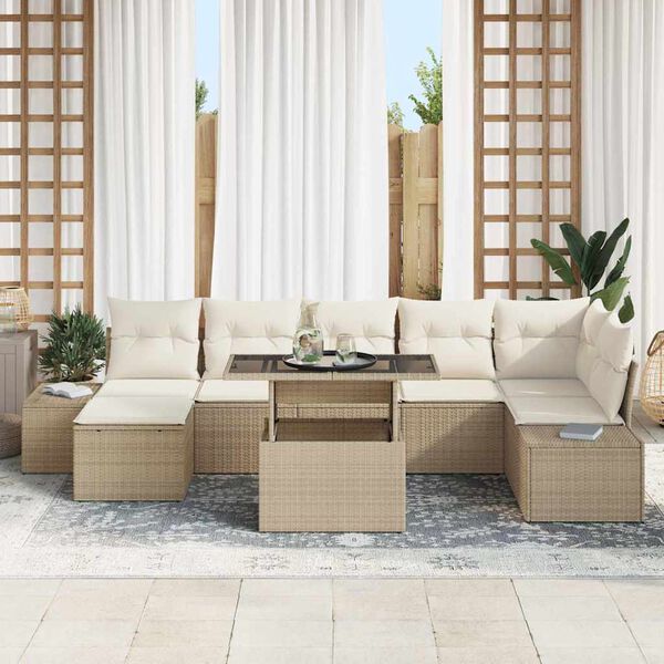 vidaXL Tuin Sofa Set met opslag 8 pcs Beige Poly riet