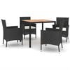 vidaXL 5-delige Tuinset met kussens poly rattan zwart