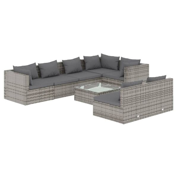 vidaXL 8-delige Loungeset met kussens poly rattan grijs
