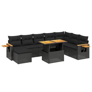 vidaXL 9-delige Loungeset met kussens poly rattan acacia zwart