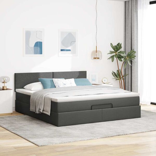 vidaXL Ottoman bed met matras 180x200cm stof donkergrijs