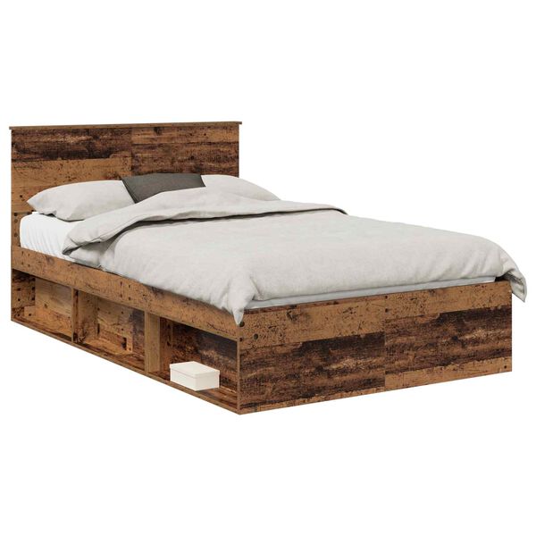 vidaXL Bedframe met hoofdeinde Oudhout 120 x 200 cm Massief grenenhout