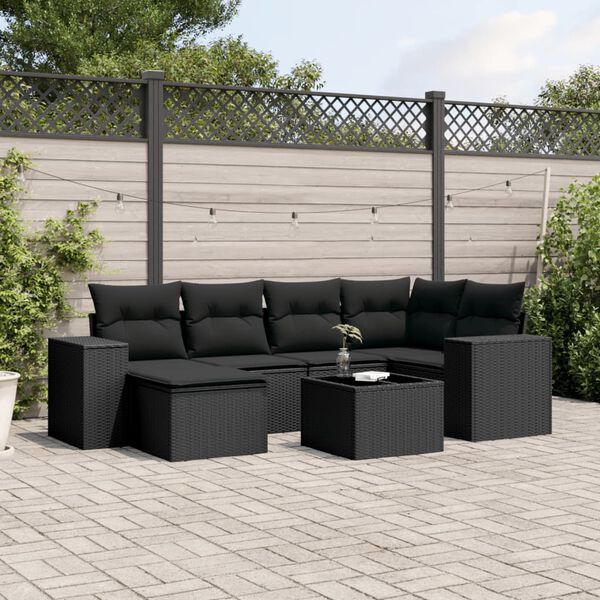 vidaXL 7-delige Loungeset met kussens poly rattan zwart