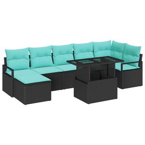 vidaXL Tuin Sofa Set met kussen 8 pcs Zwart en Blauw poly rattan