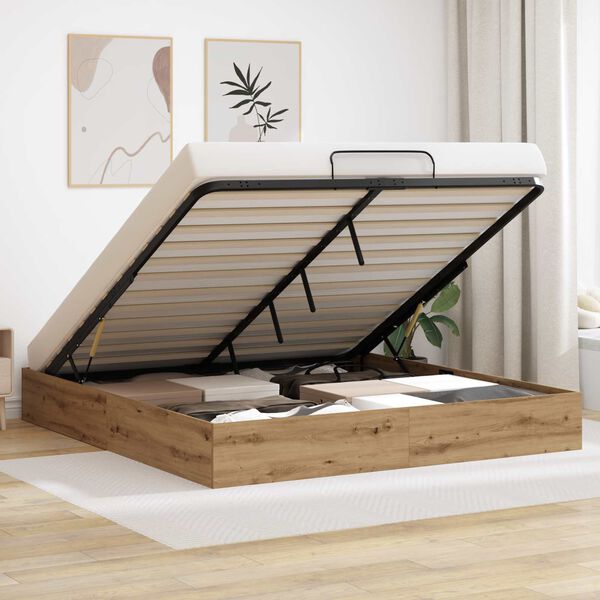 vidaXL Ottoman Bedframe Ambachtelijk eiken 203 x 160 x 25 cm