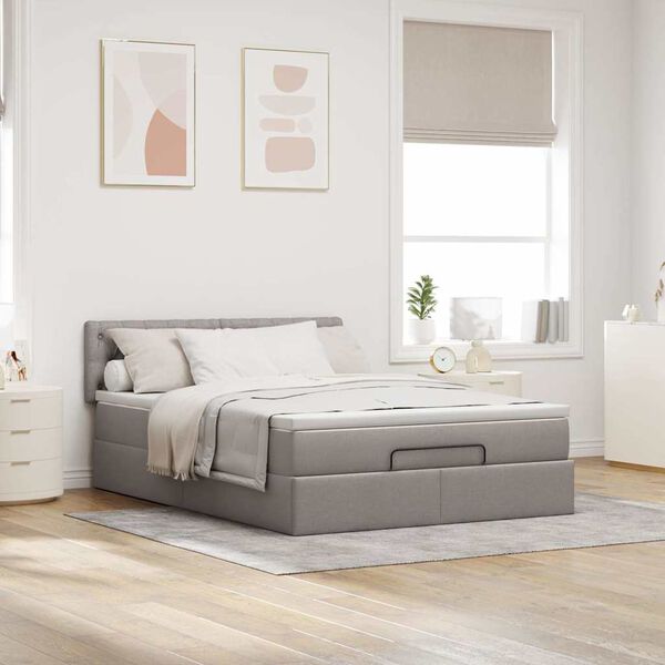 vidaXL Bed poef met matras en LED's 140x190 cm stof taupe