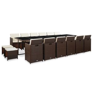 vidaXL 17-delige Tuinset met kussens poly rattan bruin