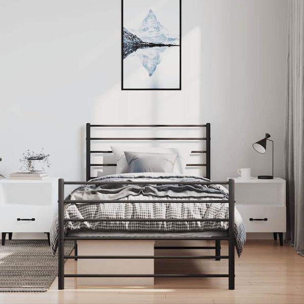 vidaXL Bedframe met hoofd- en voeteneinde metaal zwart 100x200 cm