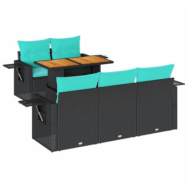 vidaXL 6-delige Loungeset met kussens poly rattan zwart