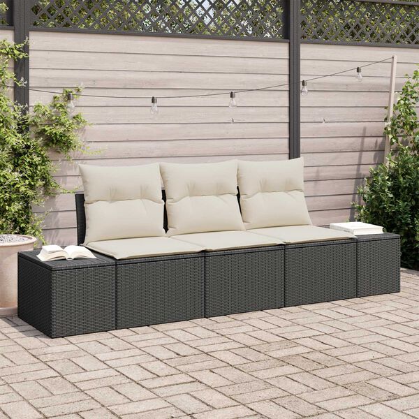 vidaXL Bankstel met kussen 3 pcs Zwart poly rattan