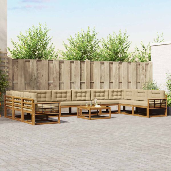vidaXL Buiten bankenset met kussen 11 pcs Natuurlijk en Beige