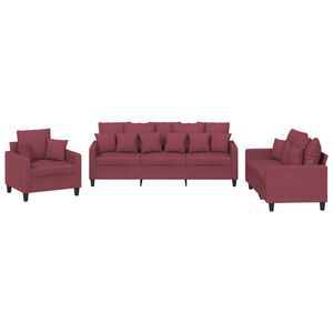 vidaXL 3-delige Loungeset met kussens stof wijnrood