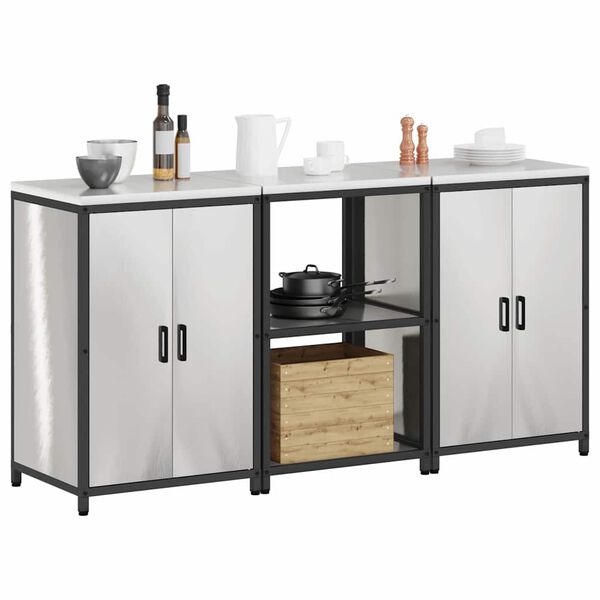 vidaXL Keukenopslag set met plank 3 pcs Zilver Roestvrij staal