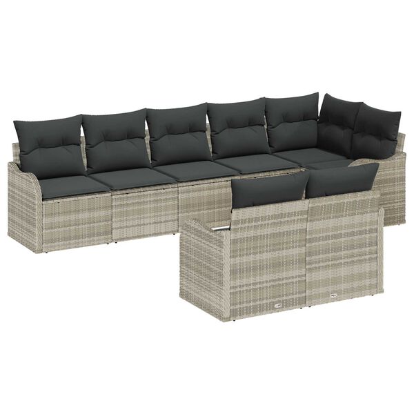 vidaXL Tuin Sofa Set met kussen 8 pcs Lichtgrijs Poly riet