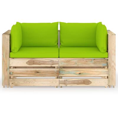 vidaXL Tuinbank 2-zits met kussens groen geïmpregneerd hout