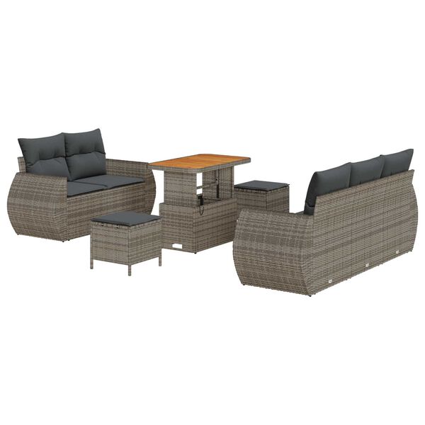 vidaXL Tuin Sofa Set met kussen met opslag 8 pcs Grijs poly rattan