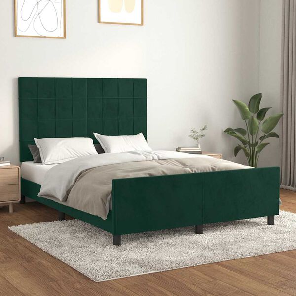 vidaXL Bedframe zonder matras 140x190 cm fluweel donkergroen