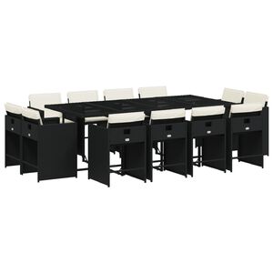vidaXL 13-delige Tuinset met kussens poly rattan zwart