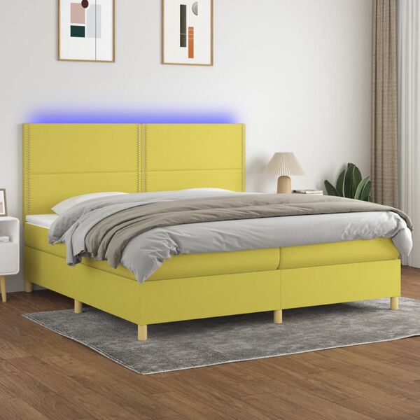 vidaXL Boxspring met matras en LED stof groen 200x200 cm