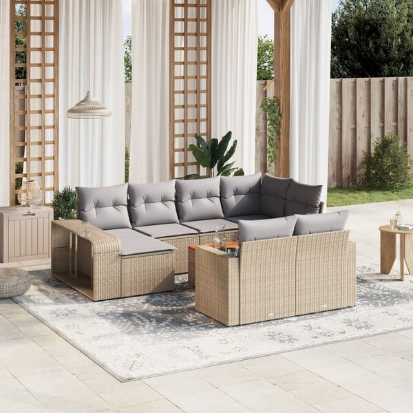 vidaXL 11-delige Tuinset met kussens poly rattan beige