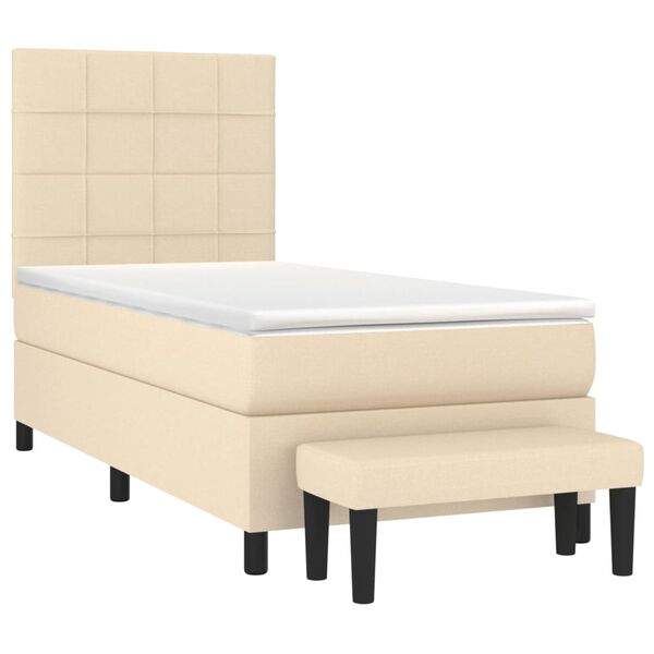 vidaXL Boxspring met matras stof cr&egrave;mekleurig 90x190 cm