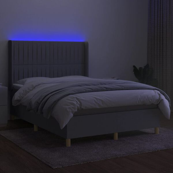 vidaXL Boxspring met matras en LED stof lichtgrijs 140x190 cm