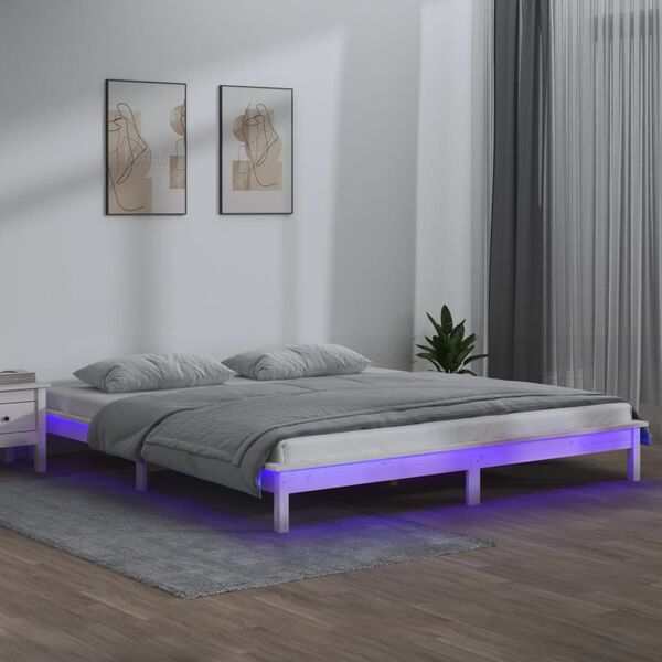 vidaXL Bedframe LED massief hout wit 160x200 cm