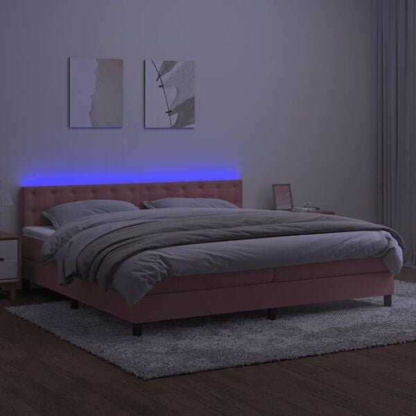 vidaXL Boxspring met matras en LED fluweel roze 200x200 cm