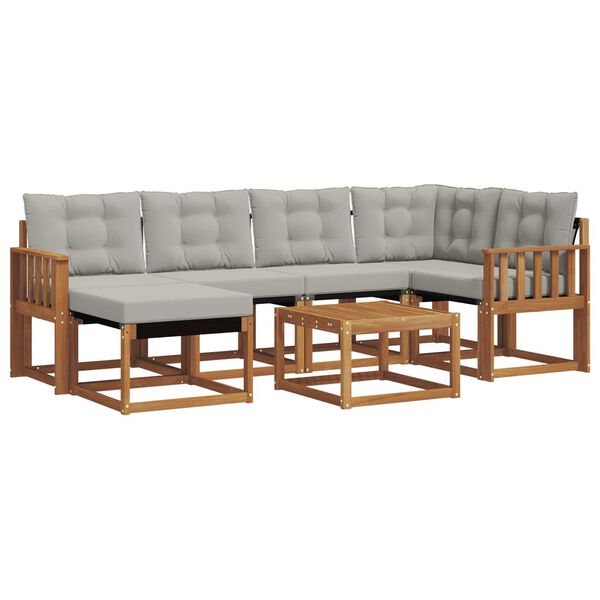 vidaXL Buiten bankenset met kussen 7 pcs Natuurlijk en Lichtgrijs