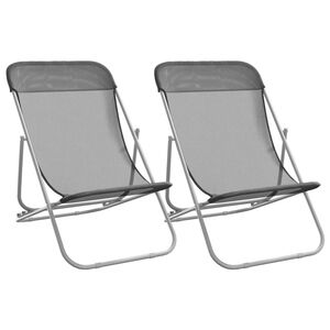 vidaXL Strandstoelen 2 st textileen en gepoedercoat staal grijs