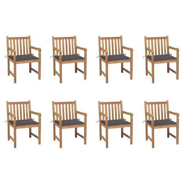 vidaXL Tuinstoelen 8 st met antracietkleurige kussens massief teakhout