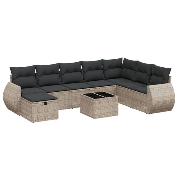vidaXL 8-delige Loungeset met kussens poly rattan grijs