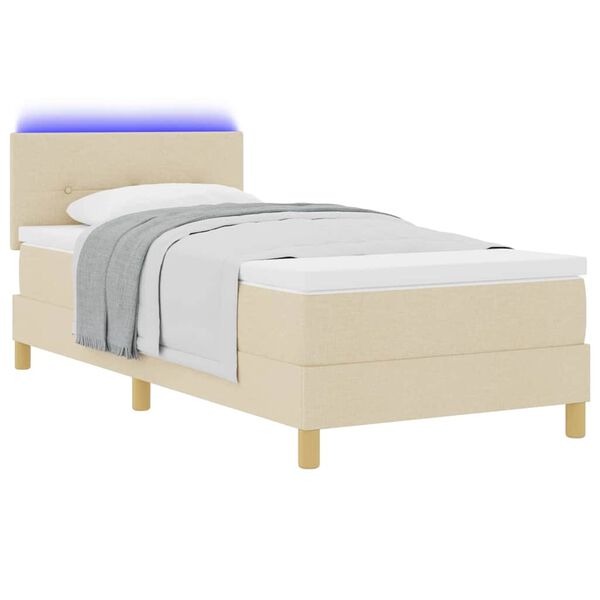 vidaXL LED Box Spring Bed met matras met LED Cr&egrave;me 100 x 200 cm Stof