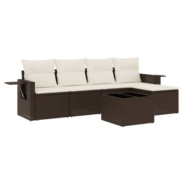 vidaXL 6-delige Loungeset met kussens poly rattan bruin