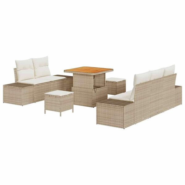 vidaXL Tuin Sofa Set met kussen 8 pcs Beige Poly riet