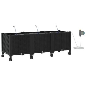 vidaXL Tuin Pot met Irrigatie en Wielen 3 st Zwart 120 x 40 x 43,5 cm