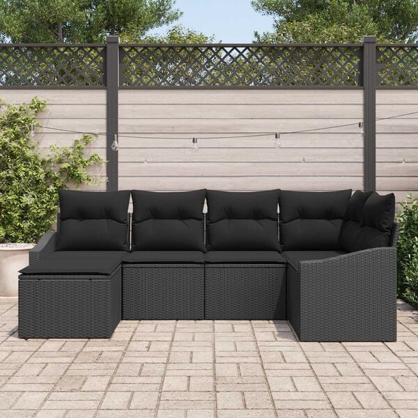 vidaXL Tuin Eetset 6 pcs Zwart Poly Rattan en Poedergecoat Staal