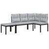 vidaXL 3-delige Loungeset met kussens gepoedercoat staal zwart