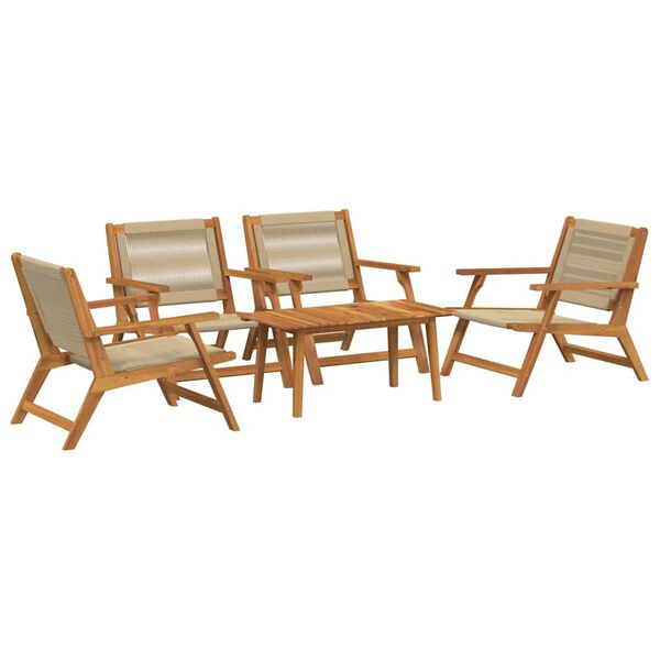 vidaXL Tuinstoelen met Tafel 5 pcs Beige Massief acaciahout