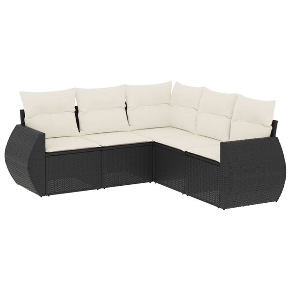 vidaXL 5-delige Loungeset met kussens poly rattan zwart