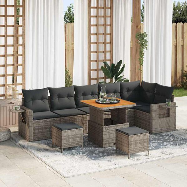 vidaXL Tuinbankenset met kussen 11 pcs Grijs poly rattan