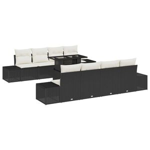 vidaXL Tuin Sofa Set met kussen met opslag 9 pcs Zwart en Cr&egrave;me