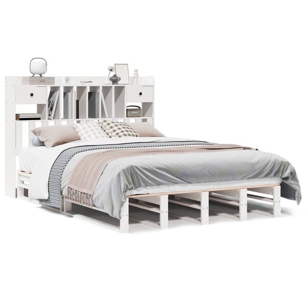 vidaXL Bed met boekenkast zonder matras grenenhout wit 160x200 cm