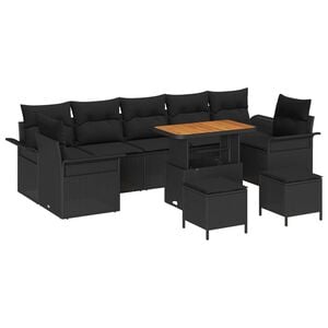 vidaXL Tuin Sofa Set met kussen met opslag 10 pcs Zwart