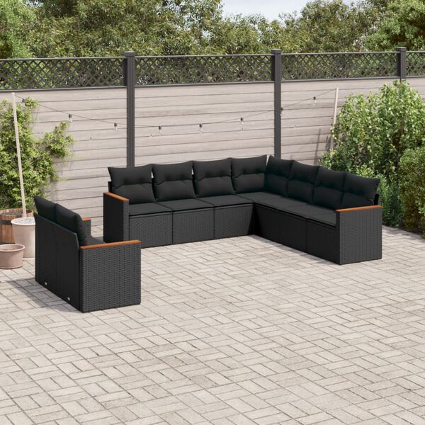 vidaXL 9-delige Loungeset met kussens poly rattan zwart